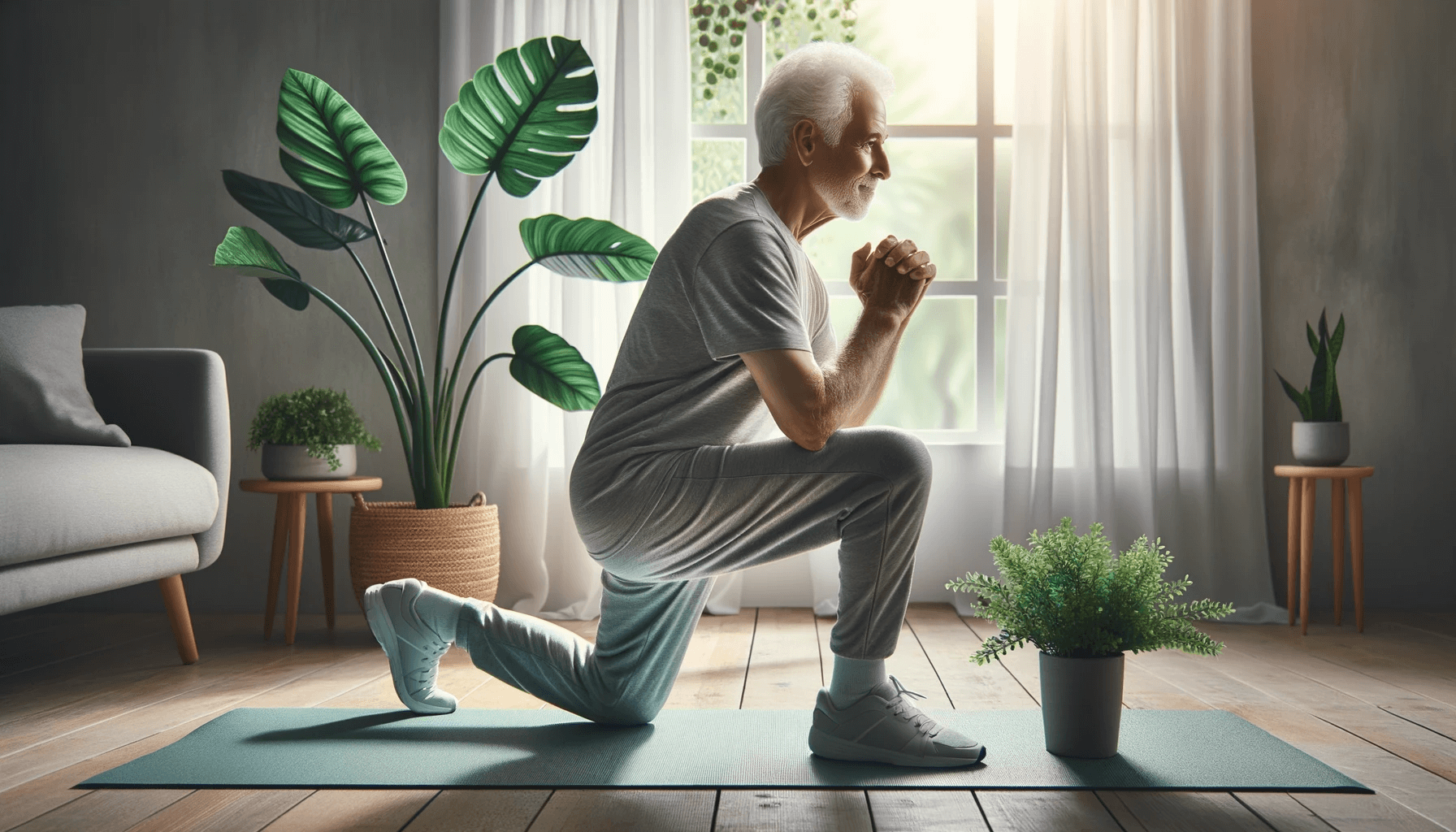 Senior citizen over 75 years old engaging in low-impact aerobic exercise