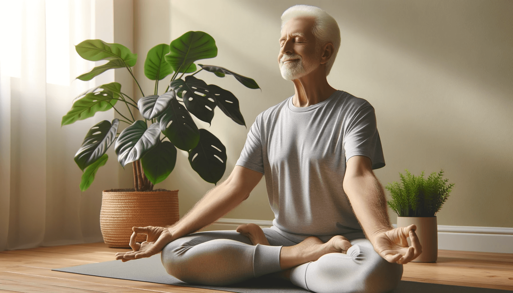 Senior individual over 75 years old performing relaxation exercises