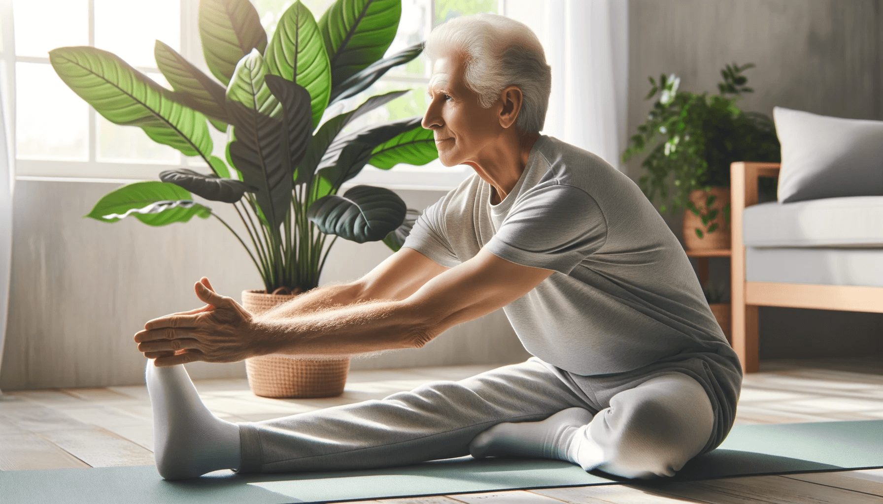 Senior over 75 years old doing warm-up exercises