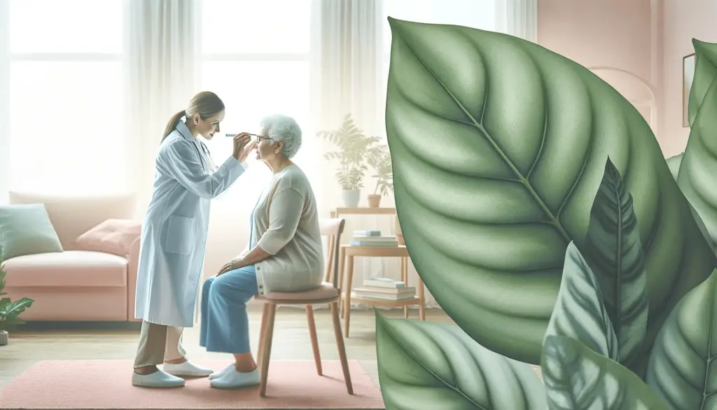 Informative image of an 80 year old female getting a vision checkup from her doctor at a wellness clinic.