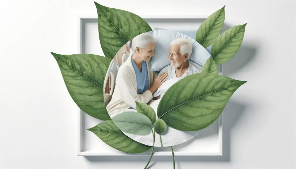 Informative image of an elderly woman visiting an elderly man in hospital.